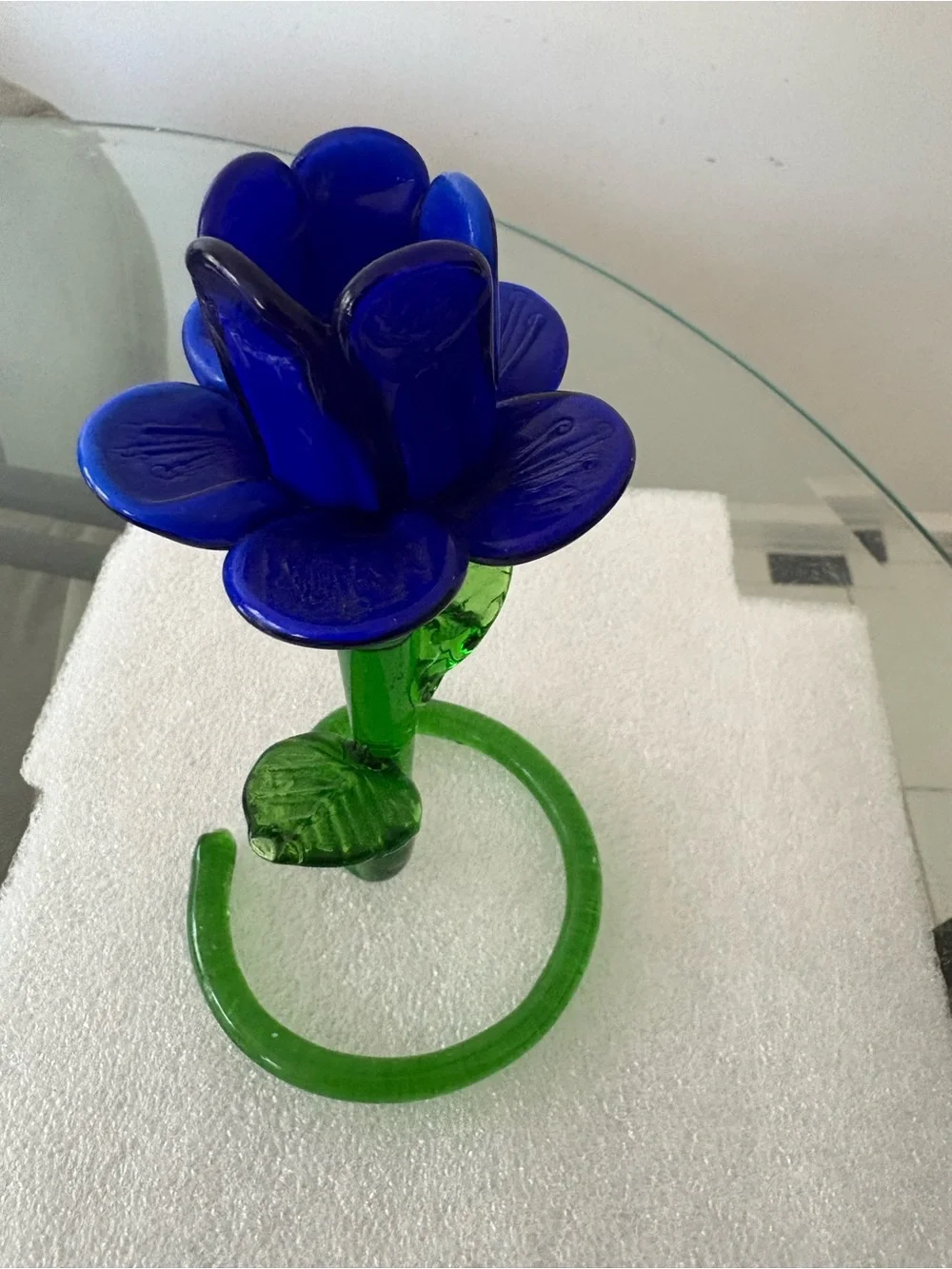 Handblown Glass Blue Flower Candle Holder Italy